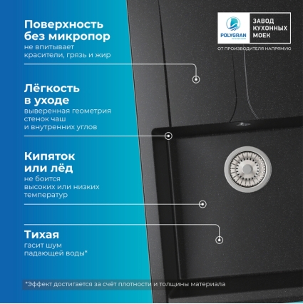 Мойка кухонная POLYGRAN GALS 760 (черный №16)